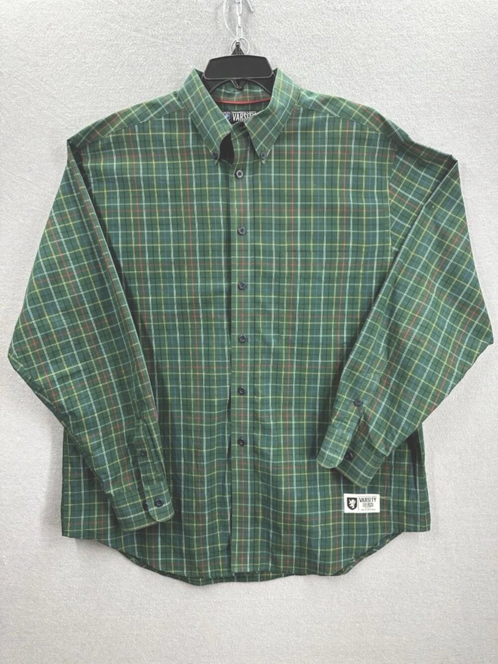 Roundtree & Yorke Shirt Mens L Green Plaid Button Down Varsity Lightweight Thin